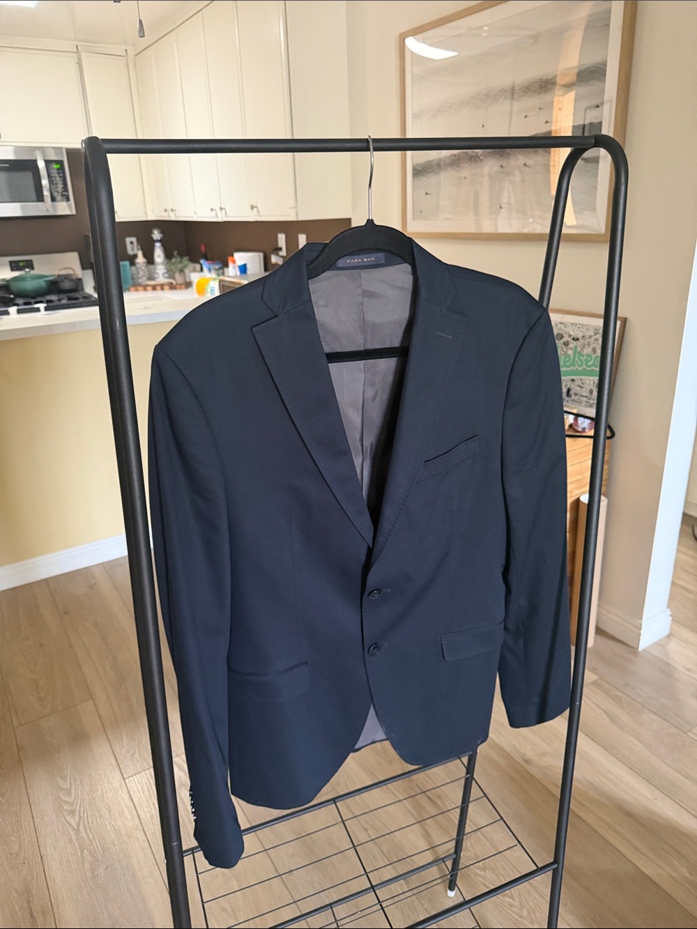 Zara Man Navy Blue Tailored Two-Button Suit Jacket Blazer 42
